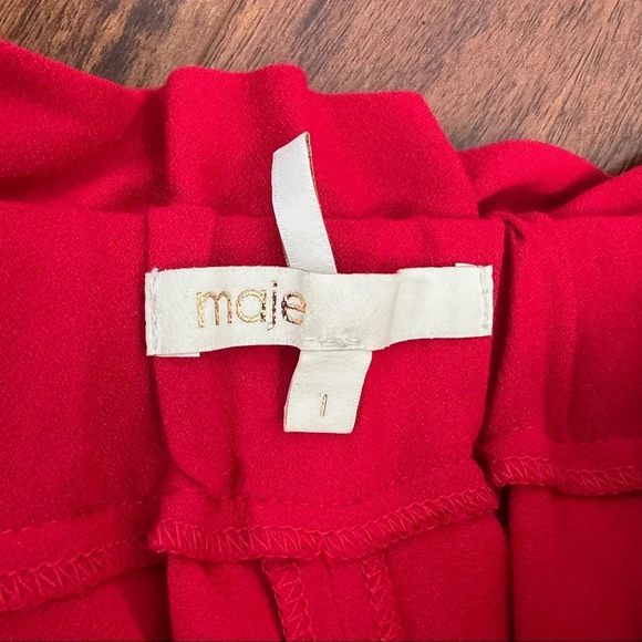 Maje Iona High Rise Paperbag Shorts Red 1 US S - Picture 5 of 6